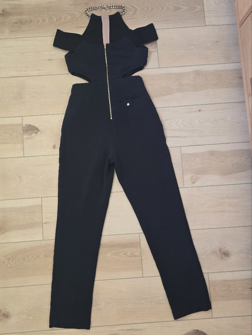 Self-Portrait Navy Chain-Accent Cutout Jumpsuit - Picture 3 of 10
